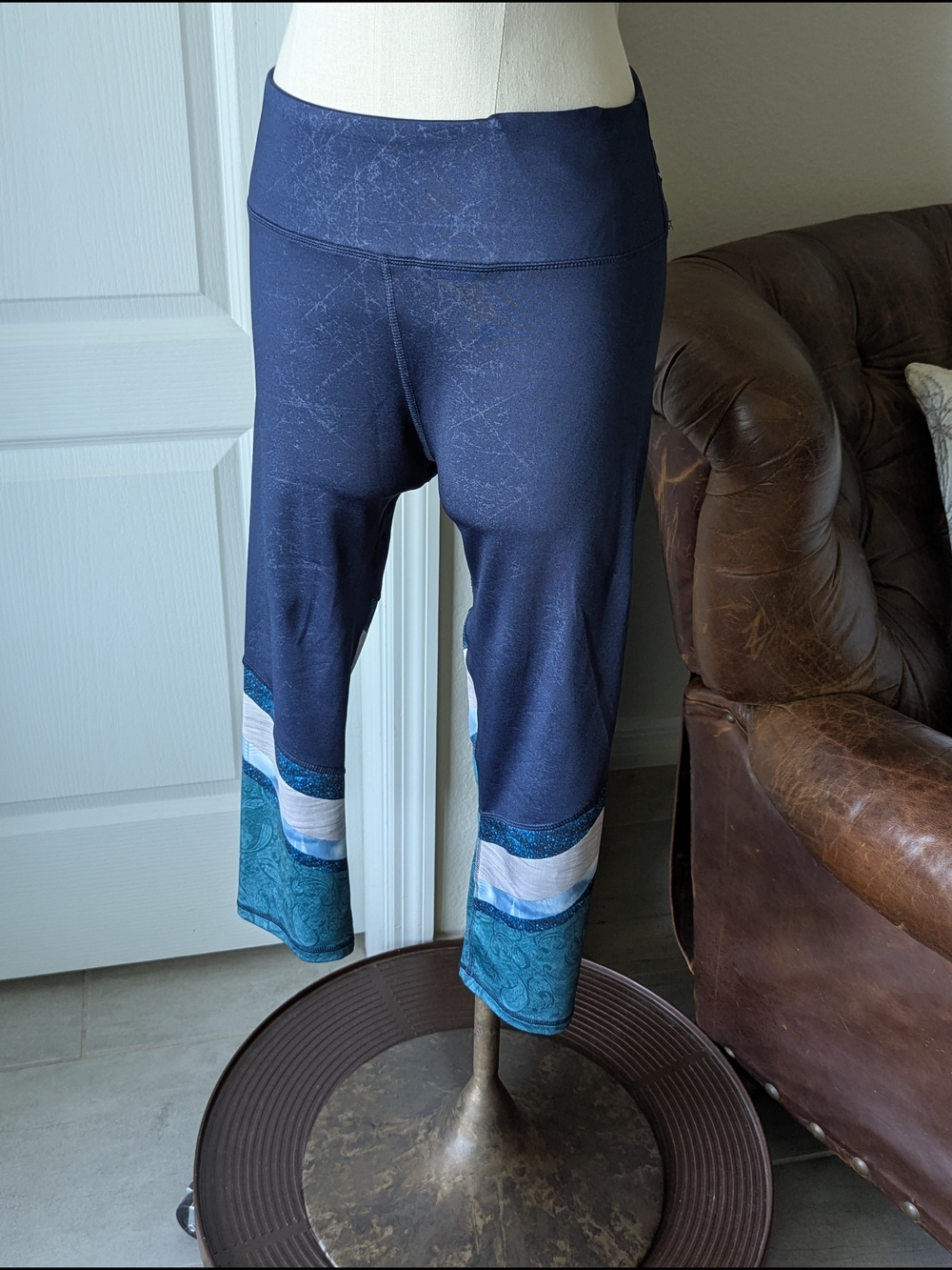 RBX Navy and Teal Cropped Colorblock Leggings